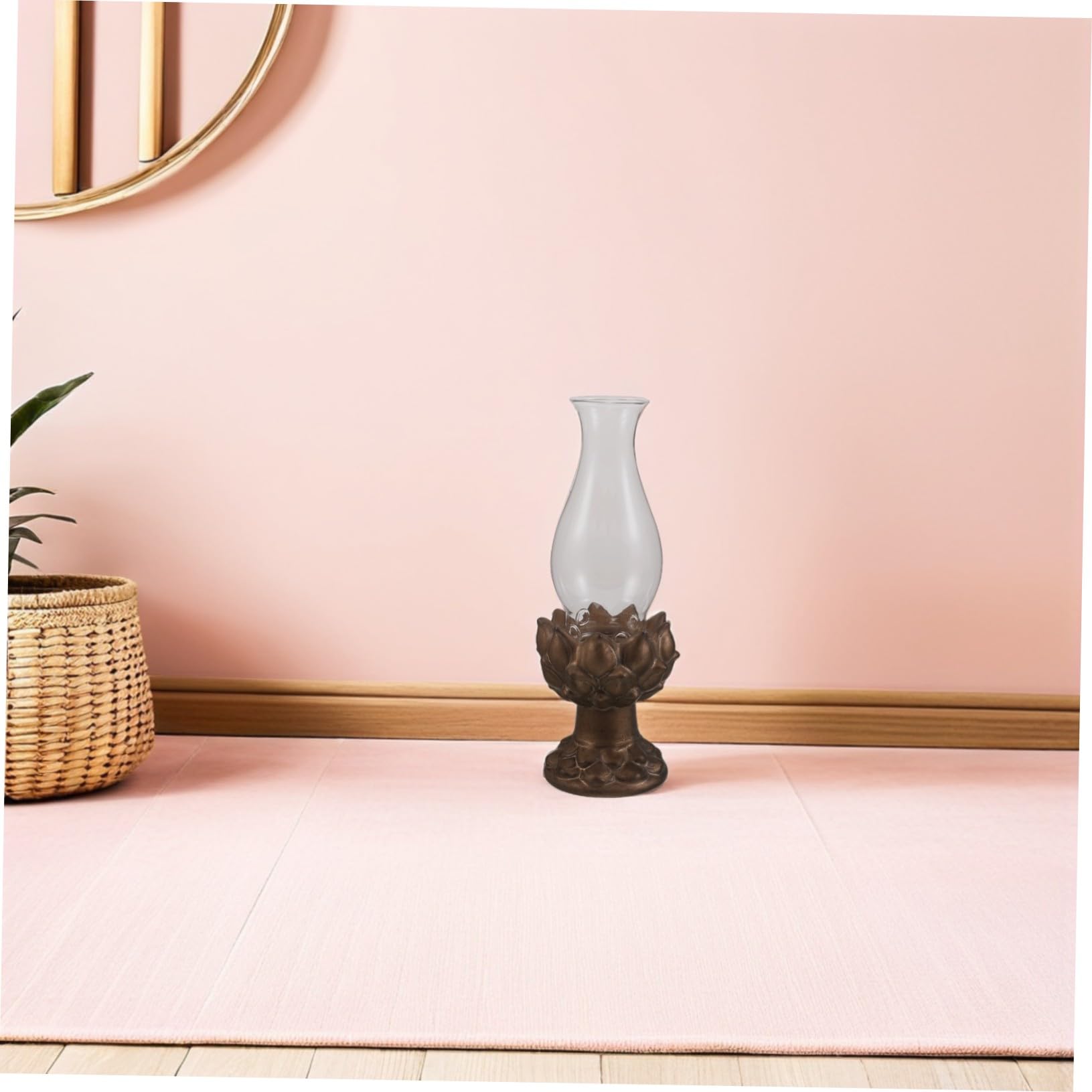 Portavelas de Té Vintage de Loto en Cerámica y Vidrio Dorado | Compatible Mechas Variadas, Estilo Chino Retro, Adecuado para Colecciones y Puja