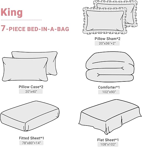 Miniatura 6 de JOLLYVOGUE Juego de edredón tamaño King de 7 piezas, juego de edredón blanco en una bolsa para dormitorio, juegos de ropa de cama con edredón,