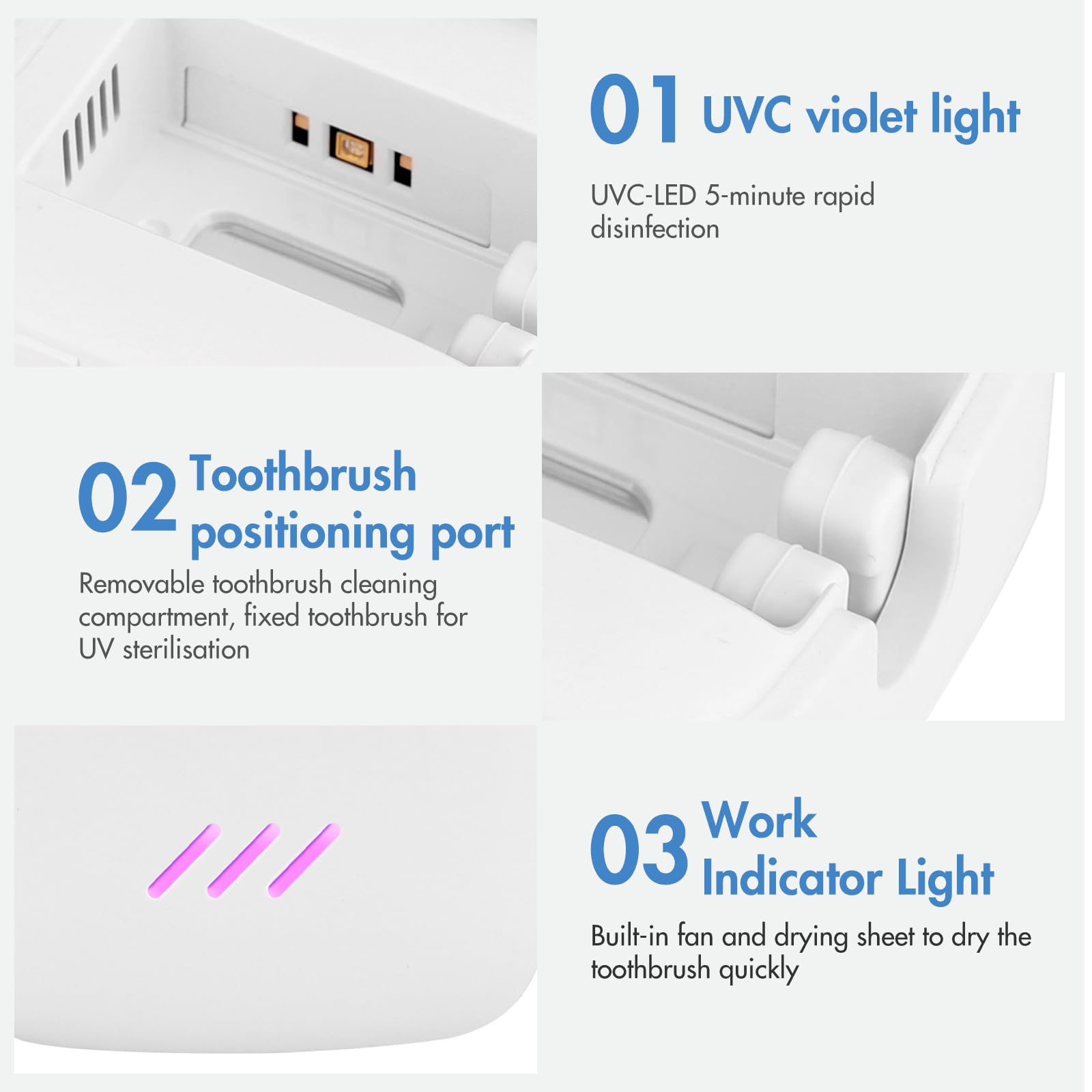 Custodia disinfettante per spazzolino da denti UV, mini disinfettante portatile con riscaldamento a asciugatrice, copertura ricaricabile per spazzolino da denti con asciugatura a ventola, scatola