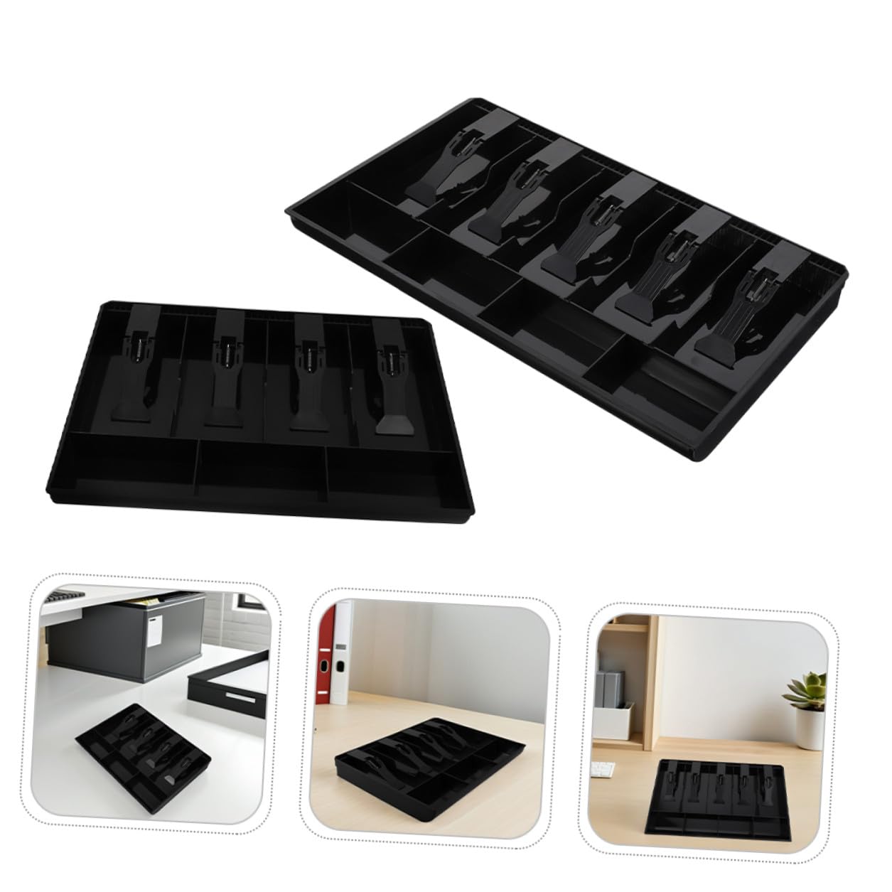 Organizer per Contanti con 9 Scomparti Scatola Porta Soldi da Scrivania in Plastica Resistente Cassetto Porta Soldi Multifunzione per Casa e Ufficio e Monete Set 2 Pezzi