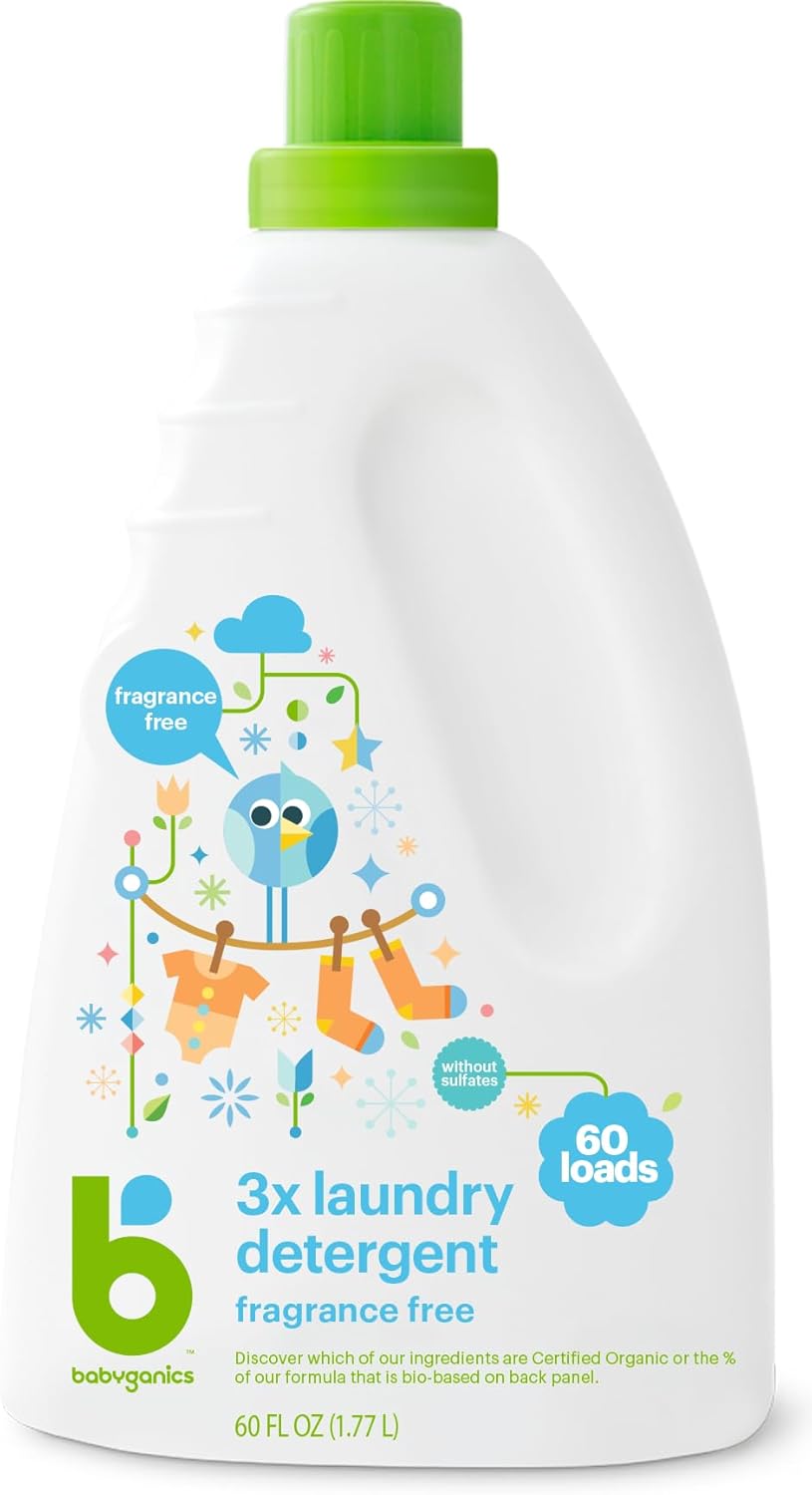Babyganics 3X Baby Laundry Detergent, HE Compatible, StainFighting, Fragrance Free