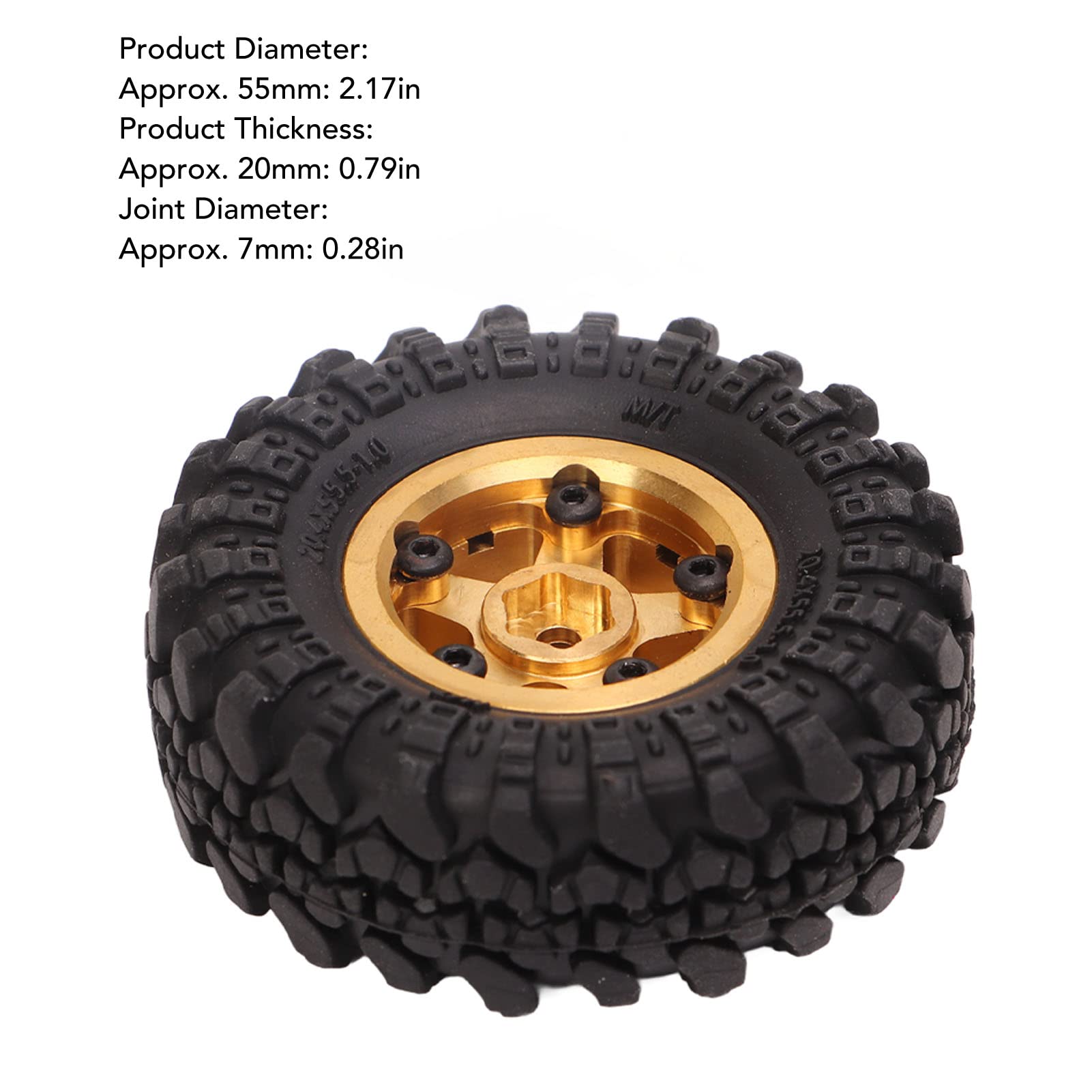 4szt RC Crawler Opony dla FMS FCX24 1/18 1/24 RC Car Wheel, 1 calowe gumowe opony mosiężne felgi Rock Climbing opony, Truck Off Roader opony i felgi On-Road Touring Drift Car (Złoto)