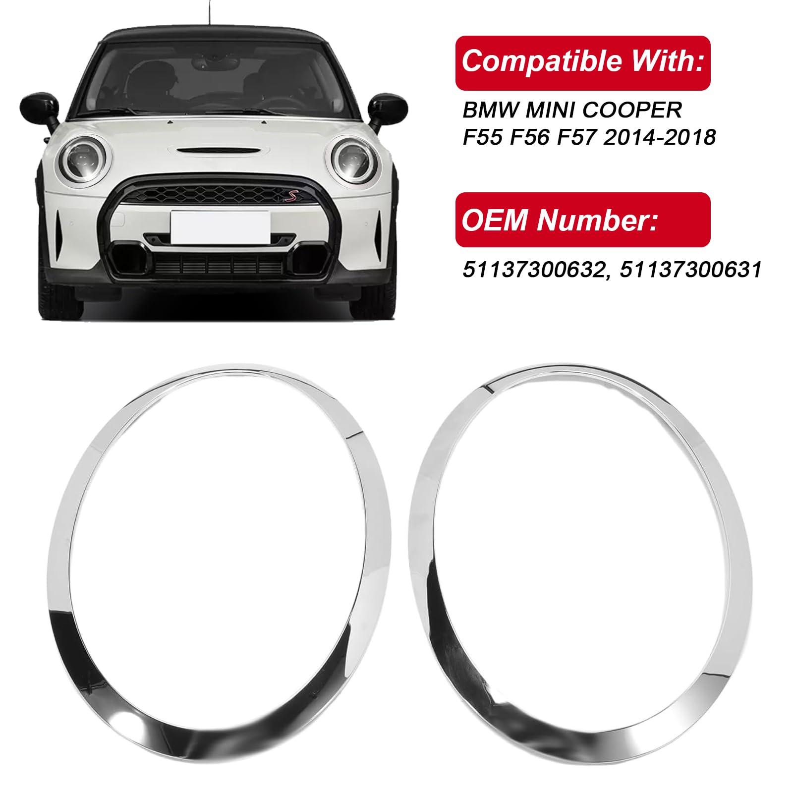 Anillo Decorativo Para Faros Delanteros Compatible con MINI COOPER F55 F56 F57 2014–2018,Cubierta de Anillo para Faros Delanteros,Embellecedores de Anillo de Cubierta de Lámpara Antiniebla(Plata)