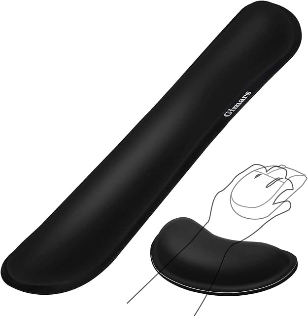 Gimars Keyboard Wrist Rest Mouse Pad with Memory Foam, Ergonomic Mouse Mat Keyboard Wrist Support Cushion Pad Set with Non Slip Rubber Base for Office, Computer, Laptop, PC, Gaming, Black