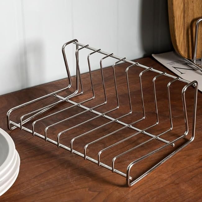IMEEA Plate Organizer for Cabinet Space Saver SUS304 Stainless Steel Dish Organizer Plate Holder Small Dish Drying Rack