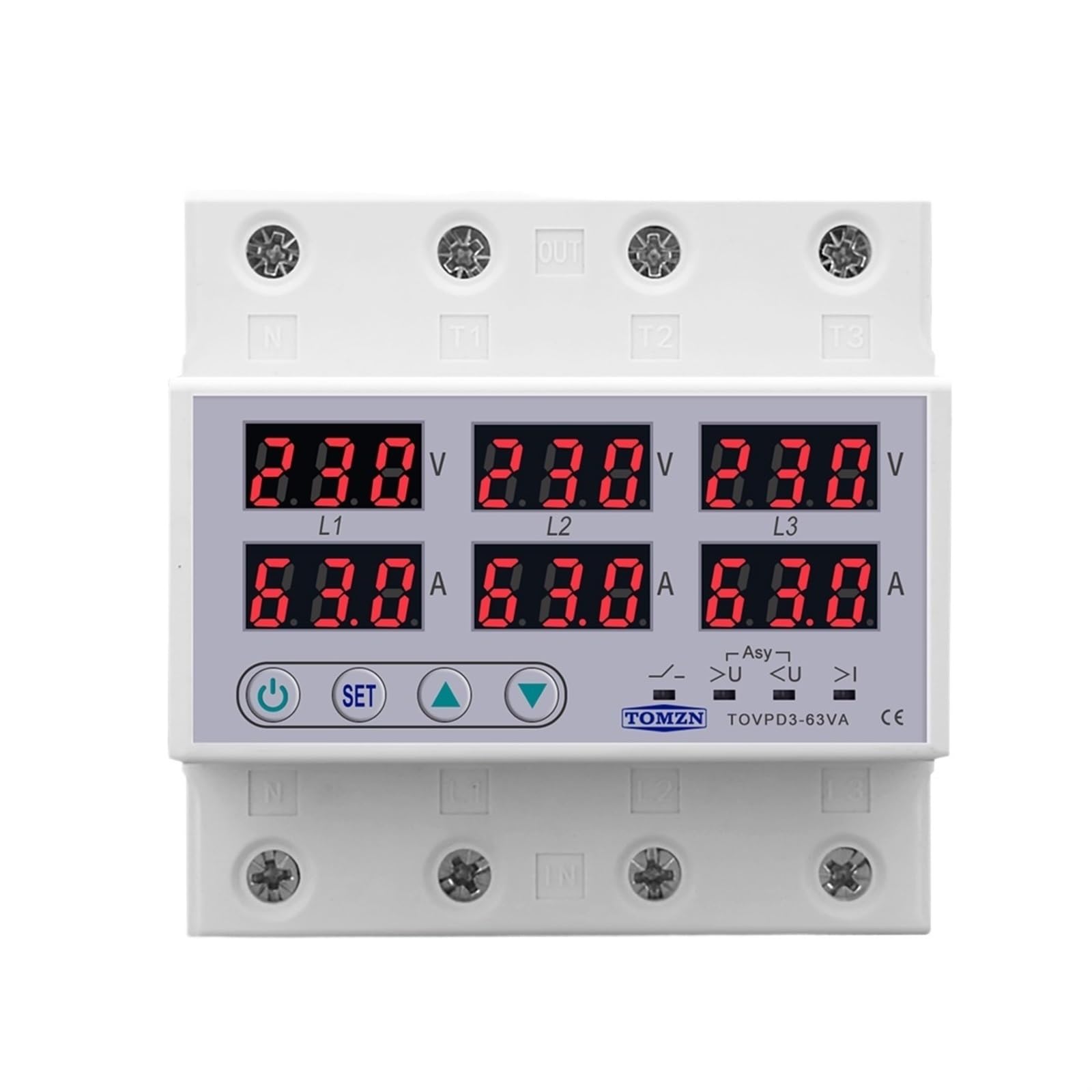Ampèremètre voltmètre triphasé haute précision 63A avec moniteur de tension intégré