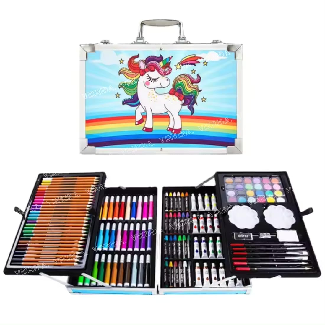 VikriDA Unicorn Big Coloring Suitcase - Art & Craft Painting Box - 145Pieces Color Kit (Water Color, Pastel Color, Sketches & Acrylic Paint Brush), Blue (B0DHKXMBCT) Amazon Price History, Amazon Price Tracker