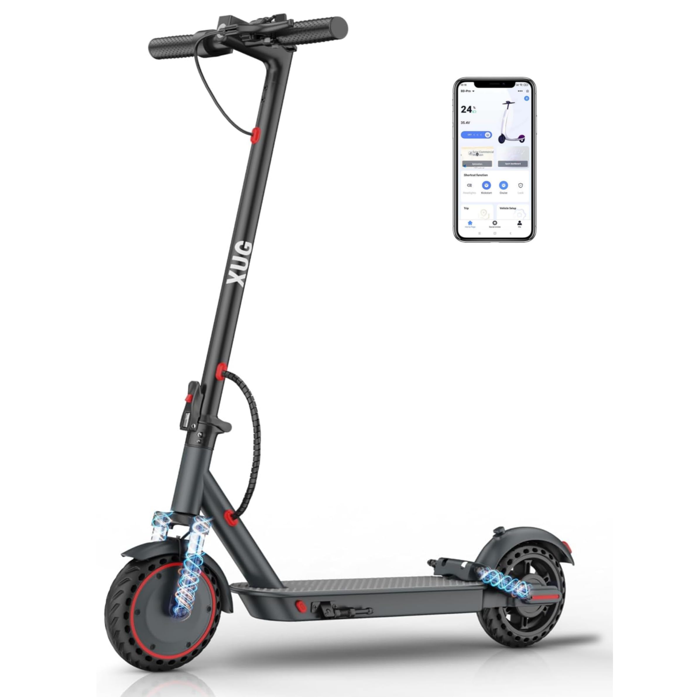 Electric Scooter for Adults with Dual Suspension System - 8.5" Solid Tires, 350W Motor, Up to 19 MPH Speed, 15 Miles Long Range, Double Braking