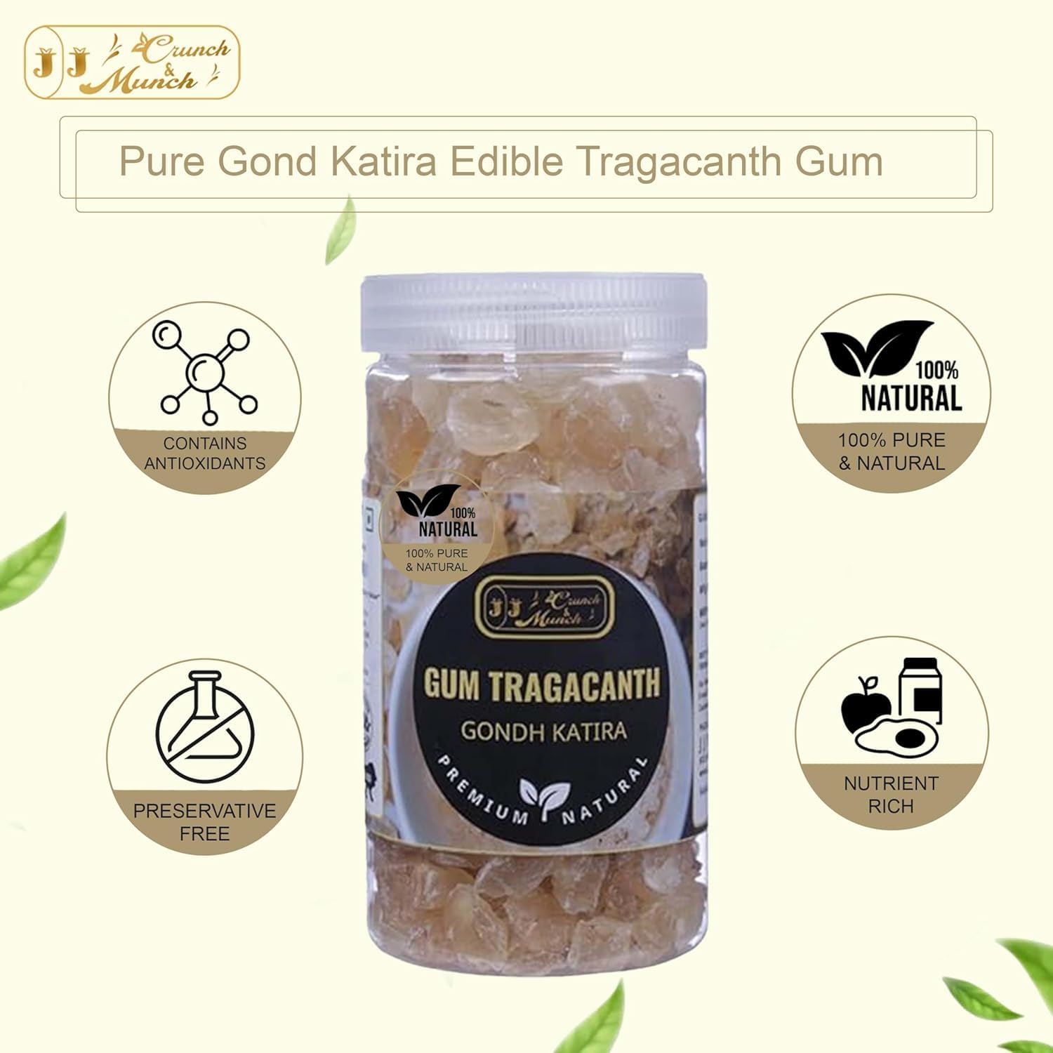 J J Crunch N Munch Gond Katira (250g) | Edible Tragacanth Gum for Laddu, Sweets, Sharbat & Summer Drinks | Natural Herbal Superfood | Cooling Agent for Summer | 100% Pure & Natural 2