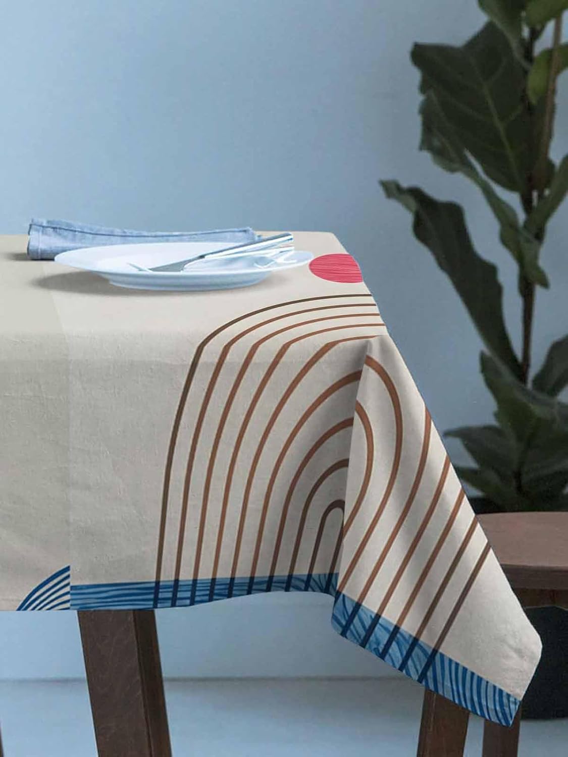 Rectangle Tablecloth Waterproof & Stainproof Tablecloths,Modern Orange Washable Table Cloth Wrinkle-Free Fabric Table Cover for Dining/Party/Wedding Abstract Middle Century Geometric Art Circle