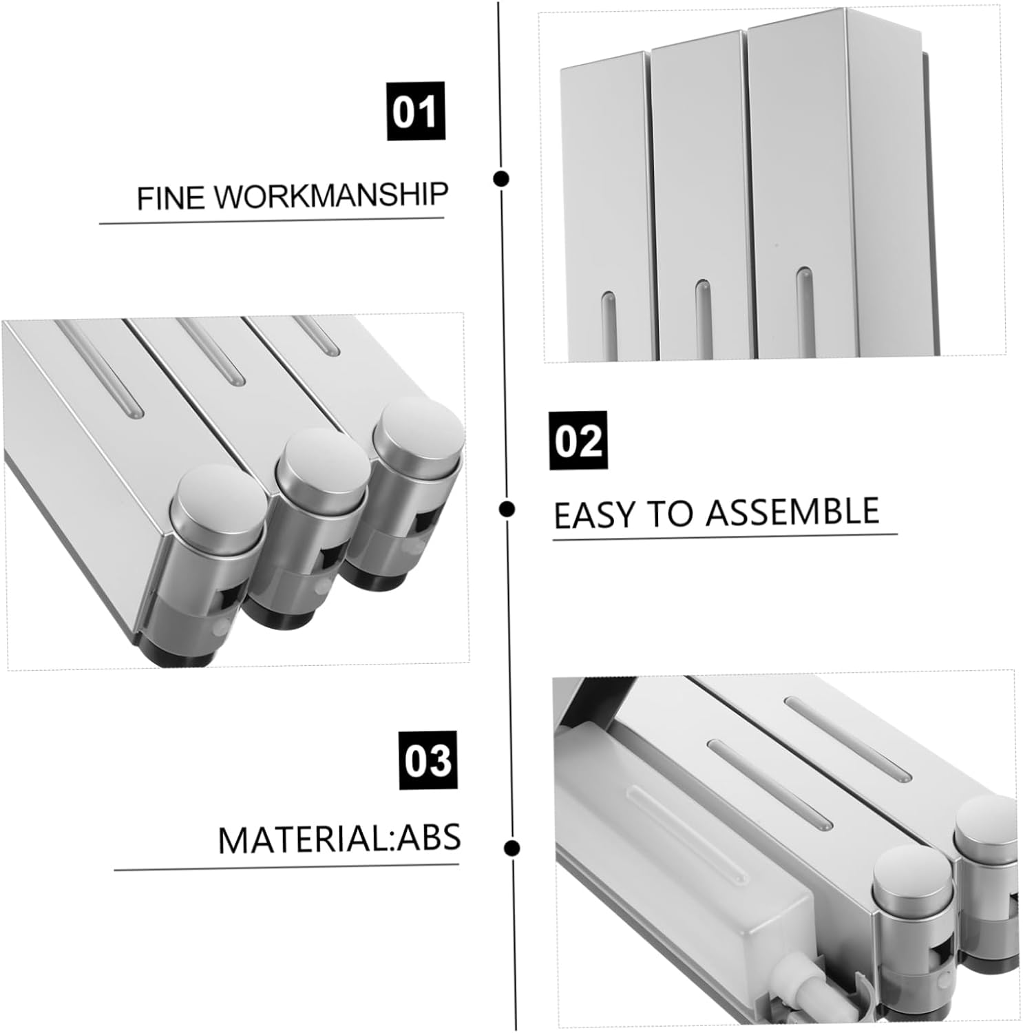HEALLILY Body Wash Dispenser Refillable Shower Organizer Three Chambers for Shampoo and Soap Wall-Mounted Design Leak Easy Use System for Bathroom Essentials