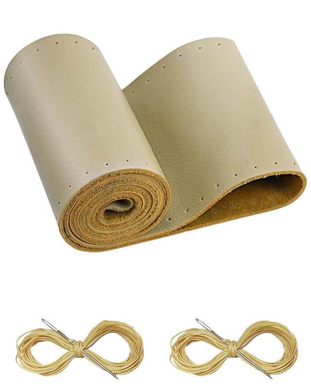 Capa para Volante em Couro Bovino com Costura Manual BELINOUS Bege XXL0, 33,0–50,8 cm (13–20 pol.)