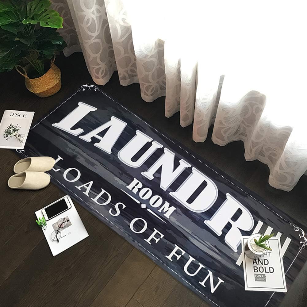 USTIDE Black White Laundry Room Rug Runner, Farmhouse Laundry Foam Mats for Washroom Bathroom Non Skid Laundry Mats, Kitchen Mat, 20x48, Loads of Fun Decor: Home & Kitchen