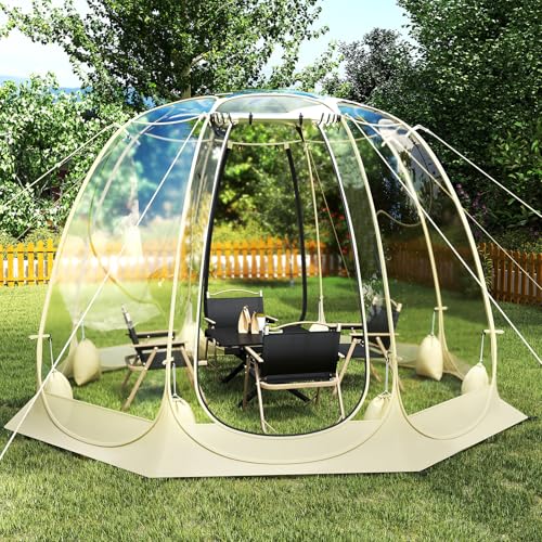 Tangkula Pop Up Bubble Tent, 9.5x9.5 Ft Oversize Outdoor Dome Tent for 4-6 People with 16 Stakes, 8 Wind Ropes, 8 Sandbags, Carrying Bag, Weatherproof Clear Tent for Winter Cold Protection, Camping