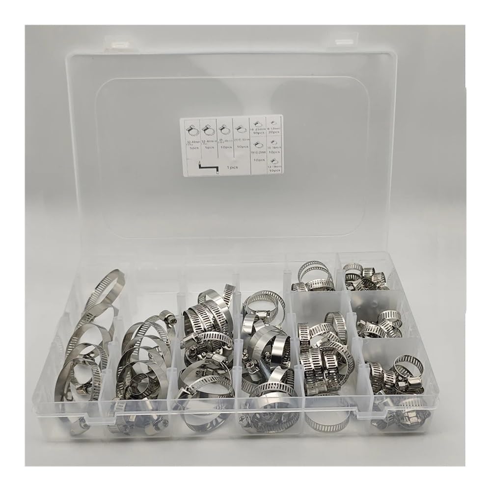 Schlauchschellen, Edelstahl, 6–44 mm, verstellbare Schneckengetriebe, Rohrschellen, Kraftstoffleitungsschellen, strapazierfähig für Sanitär, Automobil, 90 Stück