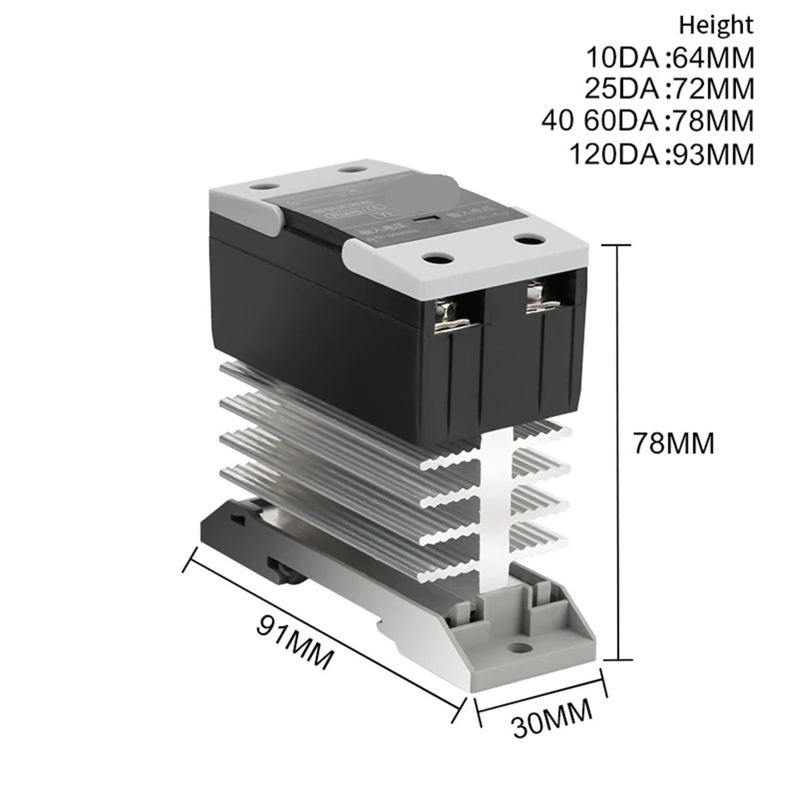 Relè statico a montaggio su binario SSR 10A 25A 40A 60A 80A 100A 120A Controllo CC monofase Controllo CA con dissipatore di calore 1 pezzo(AC-AC,120A)