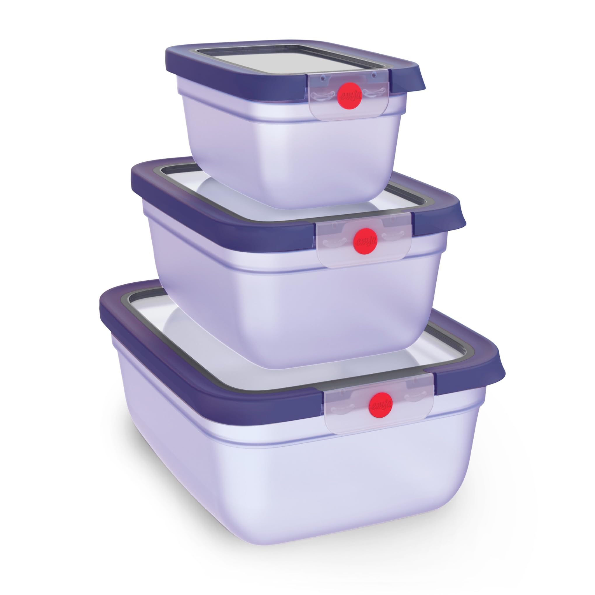 EMSA oneClick Frischhaltedosen, 0,75L, 1,5L, 3,0L, Lebensmittel 2 x länger frisch, 100% dicht, Made in Germany, platzsparendes Set, gefrier-, mikrowellen- und spülmaschinengeeignet, violett, N1231900