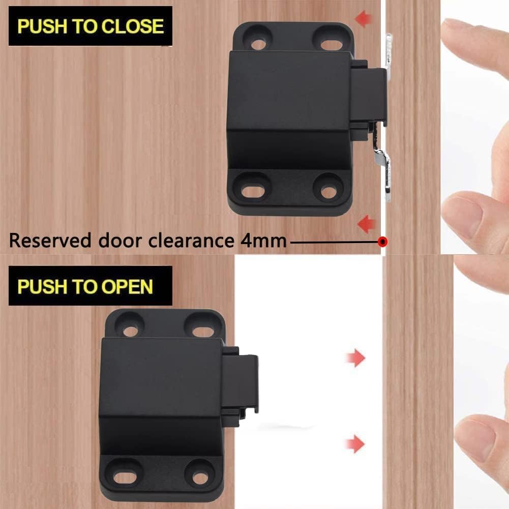 Self-Closing Push to Open Door Latch Cabinet Hardware CBRIVE 2 Pack Push Latches & Lock for Hidden Door Push Release Drawer Pull Tip on Closet Close Touch Locking Strong Pop Out, Black