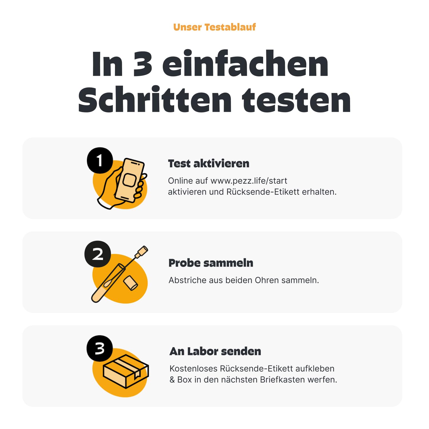 Pezz Ohrentest für Katzen zum Testen auf Ursachen von Ohreninfektionen (Milben, Bakterien & Hefepilz) | Abstrich-Proben von beiden Ohren | Ergebnis als Labor-Befund | gratis Labor-Versand