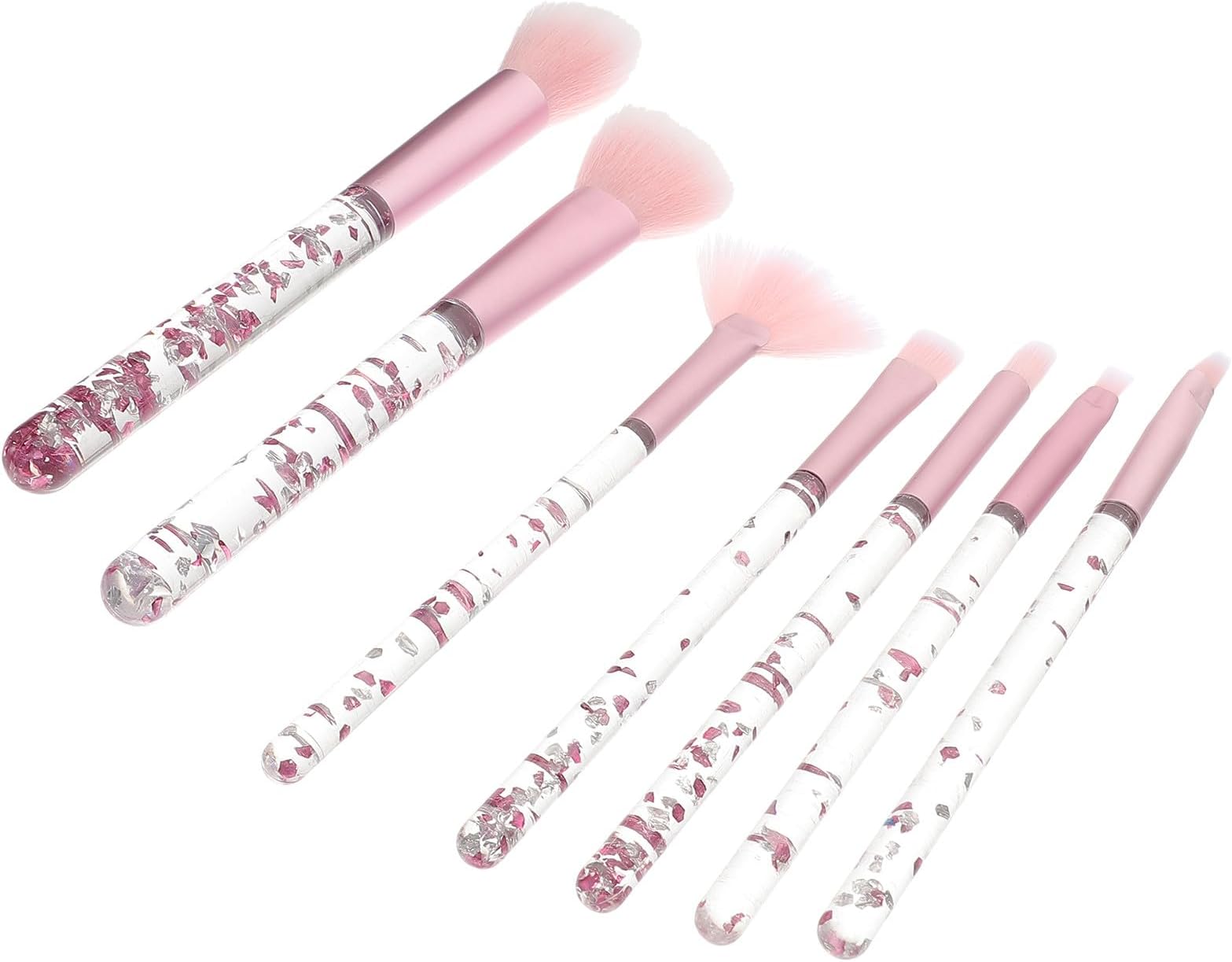 7pcs Pink Crystal Handle Makeup Brush Set with Blusher, Eye, and Powder Applicator Brushes for Daily Use and Travel