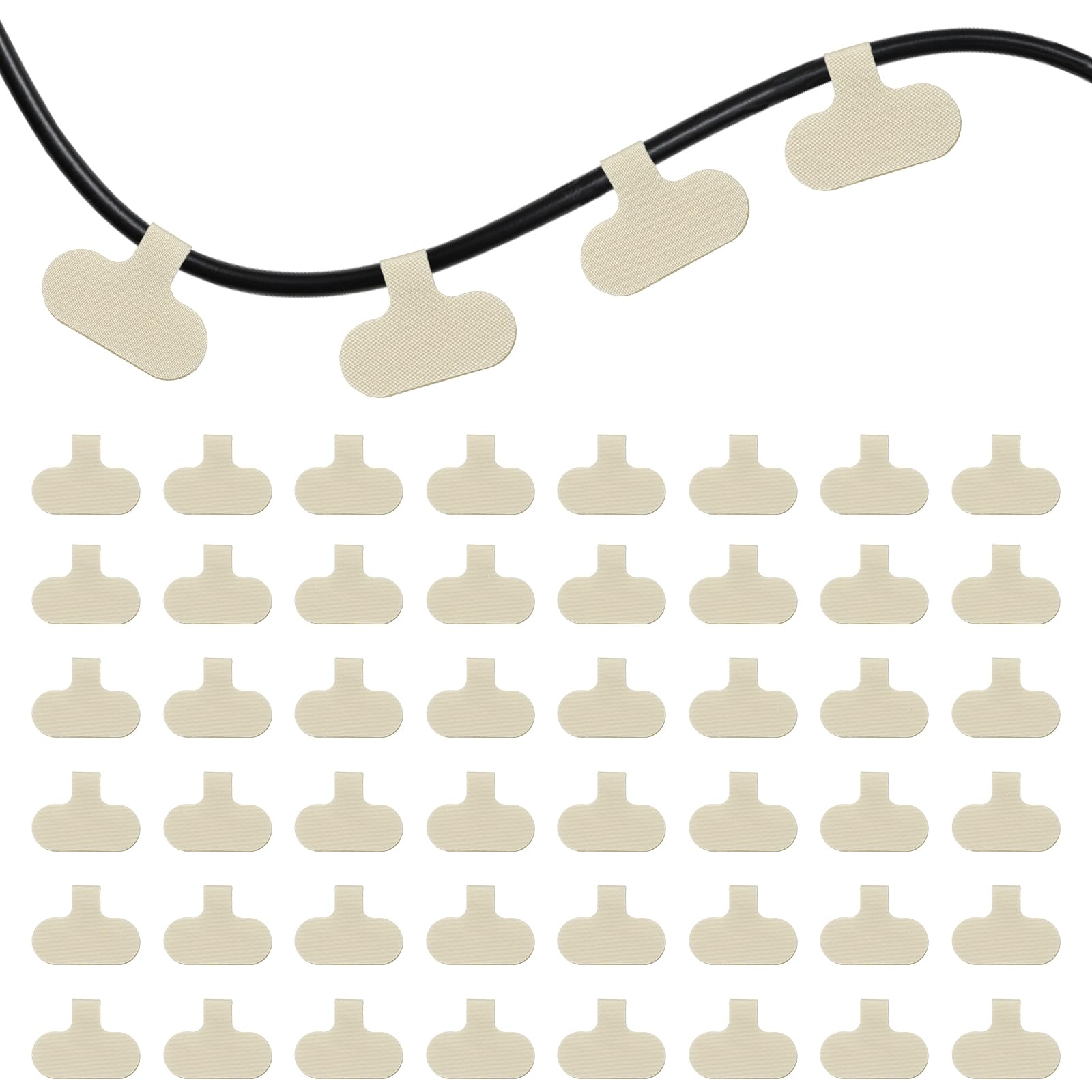 PATIKIL 48Pcs Cable Labels Tags, Reusable 60MM Write on Wire Tags Cord Labels Hook Loop Oval Cable Ties for Electronics Organize Wire Classify Identification Management, Beige