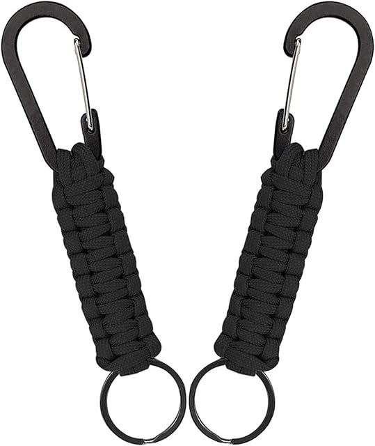 XCOZU 2 Pack Paracord Keychain, Paracord Key Chain Paracord Keyring Braided Paracord Lanyard with Snap Hook Carabiner Clips, Paracord Carabiner for Outdoor Survival Camping HikingBlack