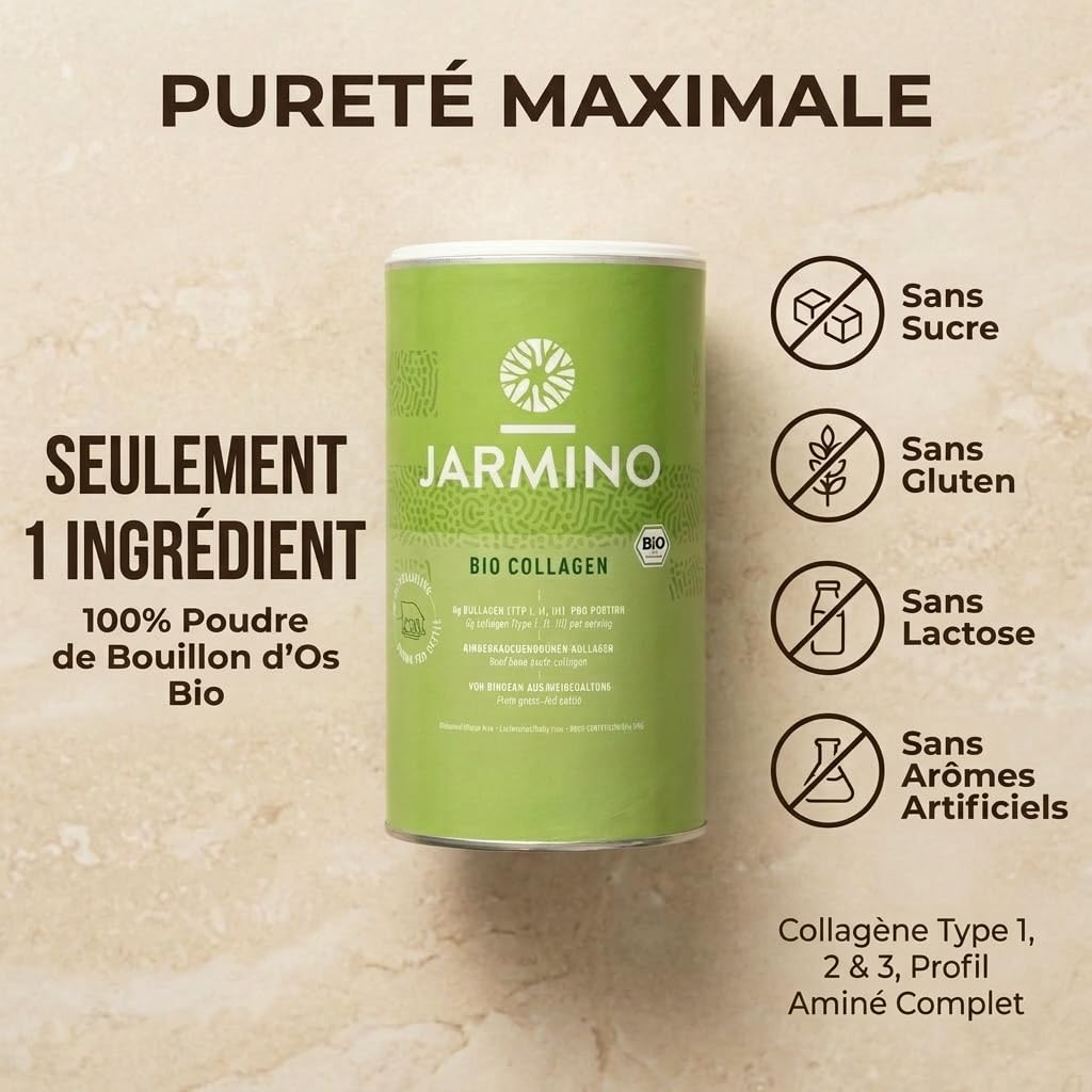 JARMINO Collagene bio | Collagene poudre plus naturel | peptides de collagène | Sans additifs | 300g