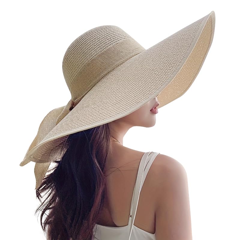 Beach Hats for Women - Beach Hat Womens UPF 50+, Packable Sun Hat Women Roll Up, Wide Brim Straw Hat for Women