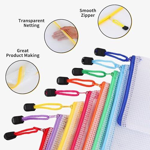 EOOUT 16 bolsas de malha com zíper, 8 tamanhos 8 cores de plástico à prova d'água para organização,