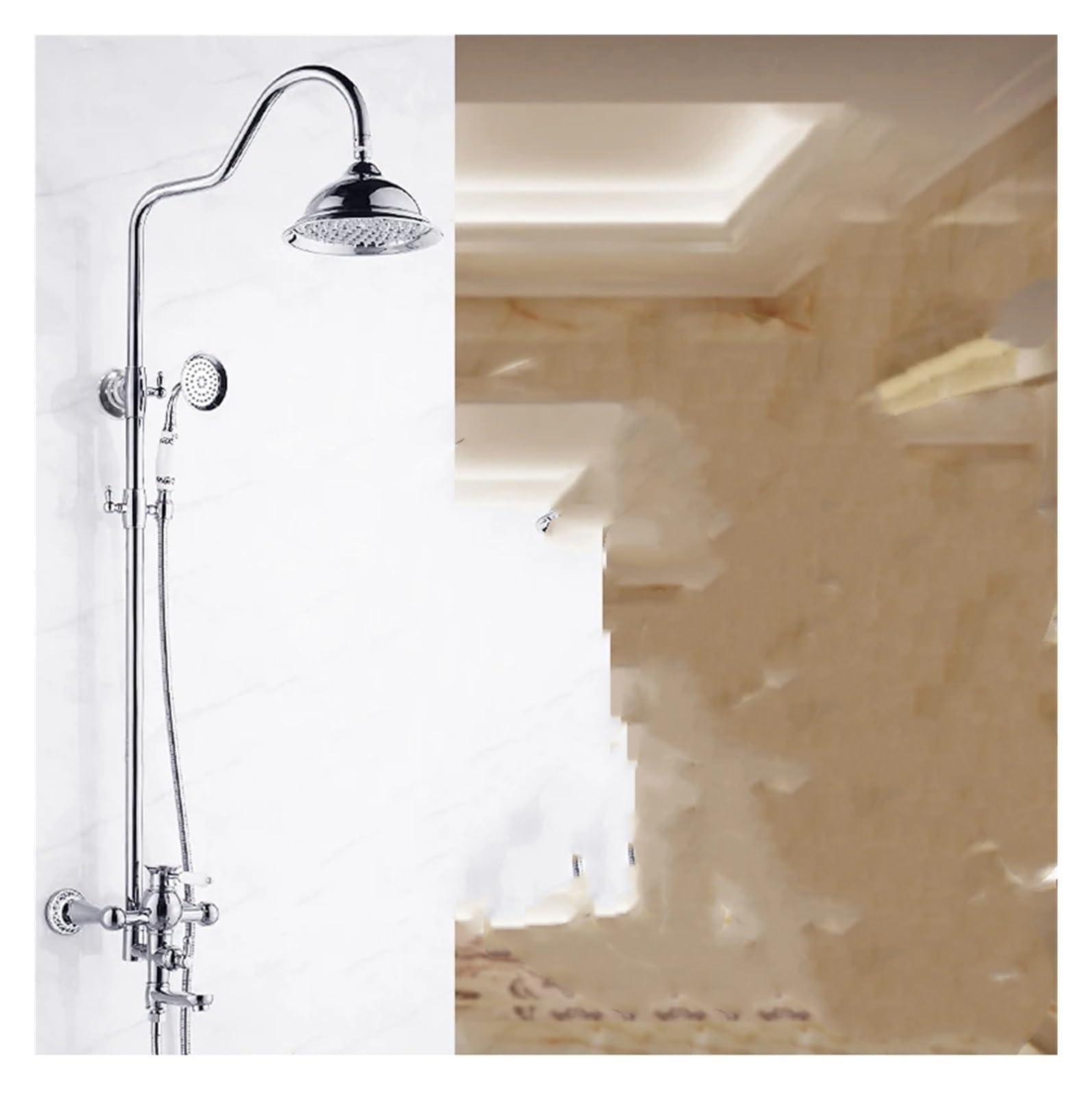 NZPOST Luxury Bathroom Shower Set Wall Mount Faucet Mixer Tap Rain Exposed Shower Head & Handheld Chrome