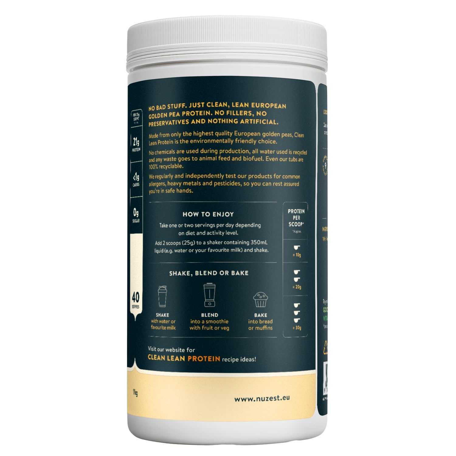 Nuzest - Erbsenproteinpulver - Clean Lean Protein - Vanille - Veganer Proteinshake - Pflanzenbasiert, Kalorienarm & Kohlenhydratarm - Laktosefrei - Glutenfrei - Milchfrei - 1kg (40 Portionen)