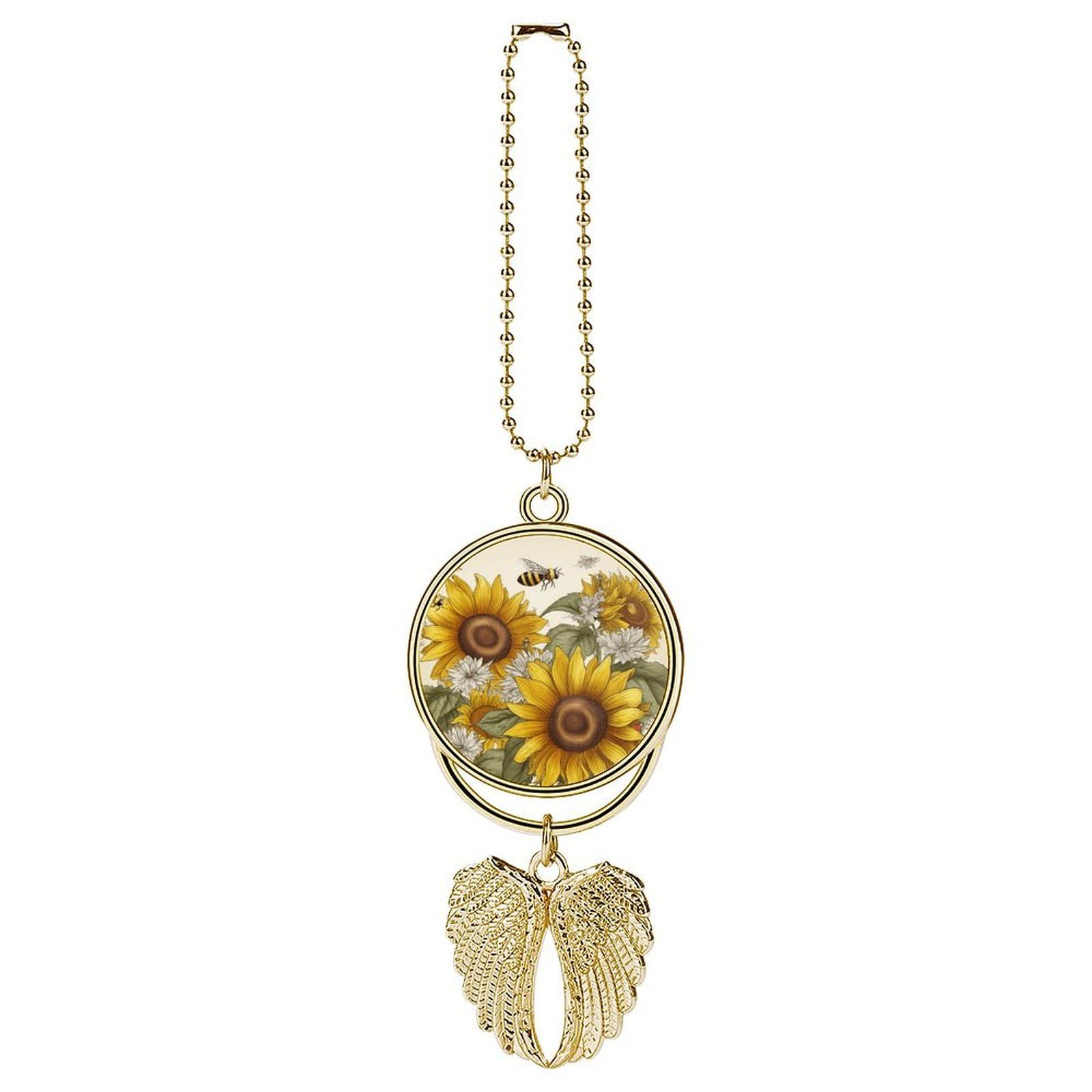Bees Sunflowers Daisy Rose Flowers Car Pendant Car Rearview Mirror Pendant Custom Photo Car Hanging Ornament Car Rear View Mirror Hanging Accessories Angel Wing Car Charm Gift for Men Women