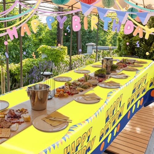 Oudain 2 Sheets Yellow Birthday Party Supplies Yellow Cartoon Tablecloth 54 x 108 Inch Plastic Table Covers for Birthday Party Decorations - Thumbnail 6