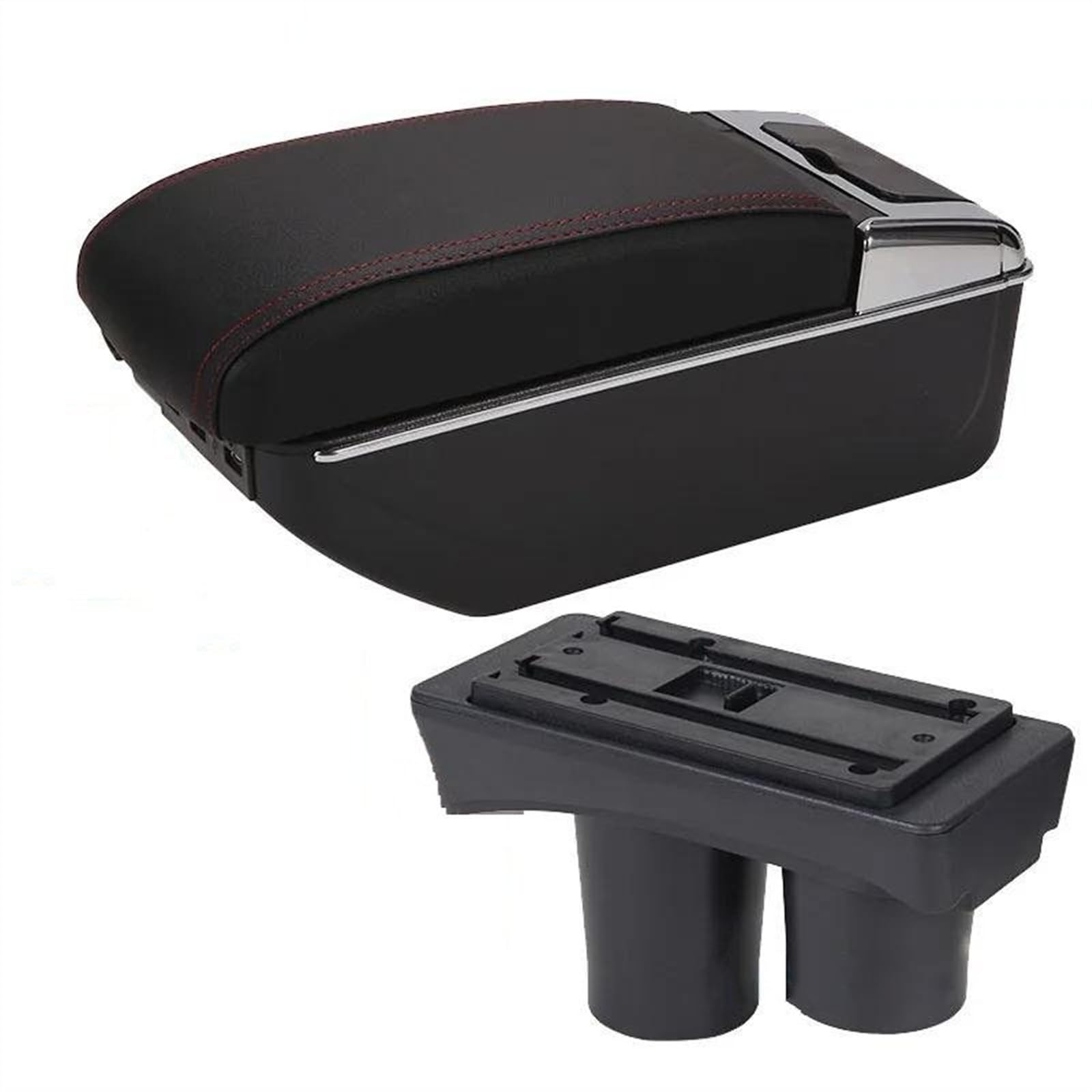NOHEEU Car Center Console Storage Box Multifunctional Armrest Interior Accessories For Citroen C3 C2(A1 Black red 7USB)