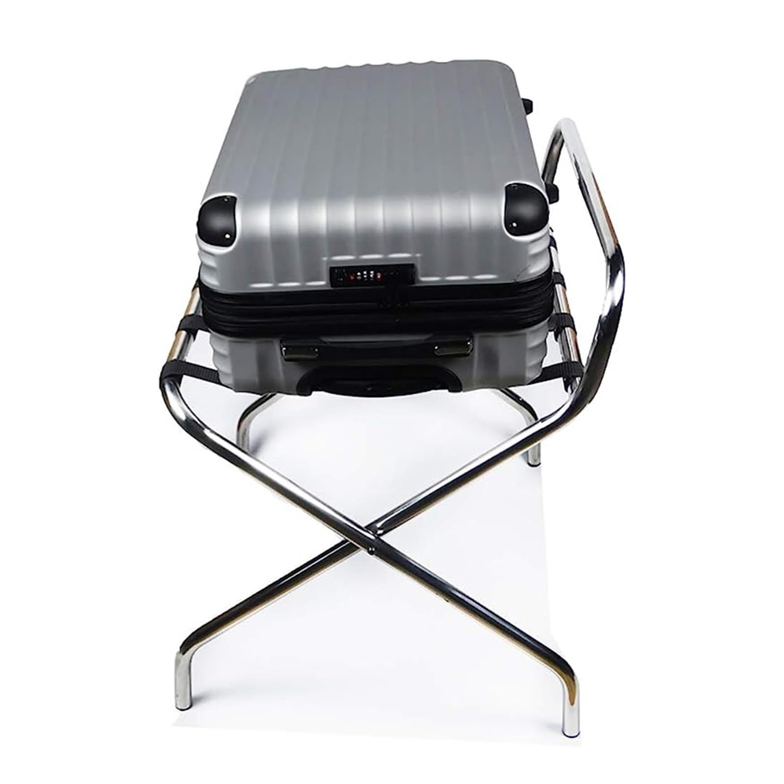 Paquete de 2 Reposa Maletas Hotel - Soporte Maletas Plegable, Porta Maletas Acero Inoxidable, Portaequipajes con Respaldo, Estantería de Equipaje para Hogar Habitación de Invitados Dormitorio