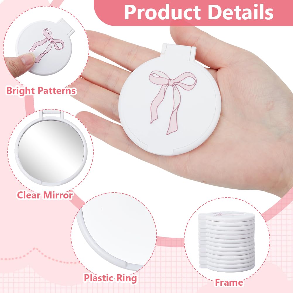 FREEBLOSS 50 Set Rosa Taschenspiegel Mit Schleife 50 Dankeskarten Und 50 Organzabeuteln – Ideal als Gastgeschenk Für Hochzeiten Geburtstage Und Babypartys. 2.4" x 2.8"