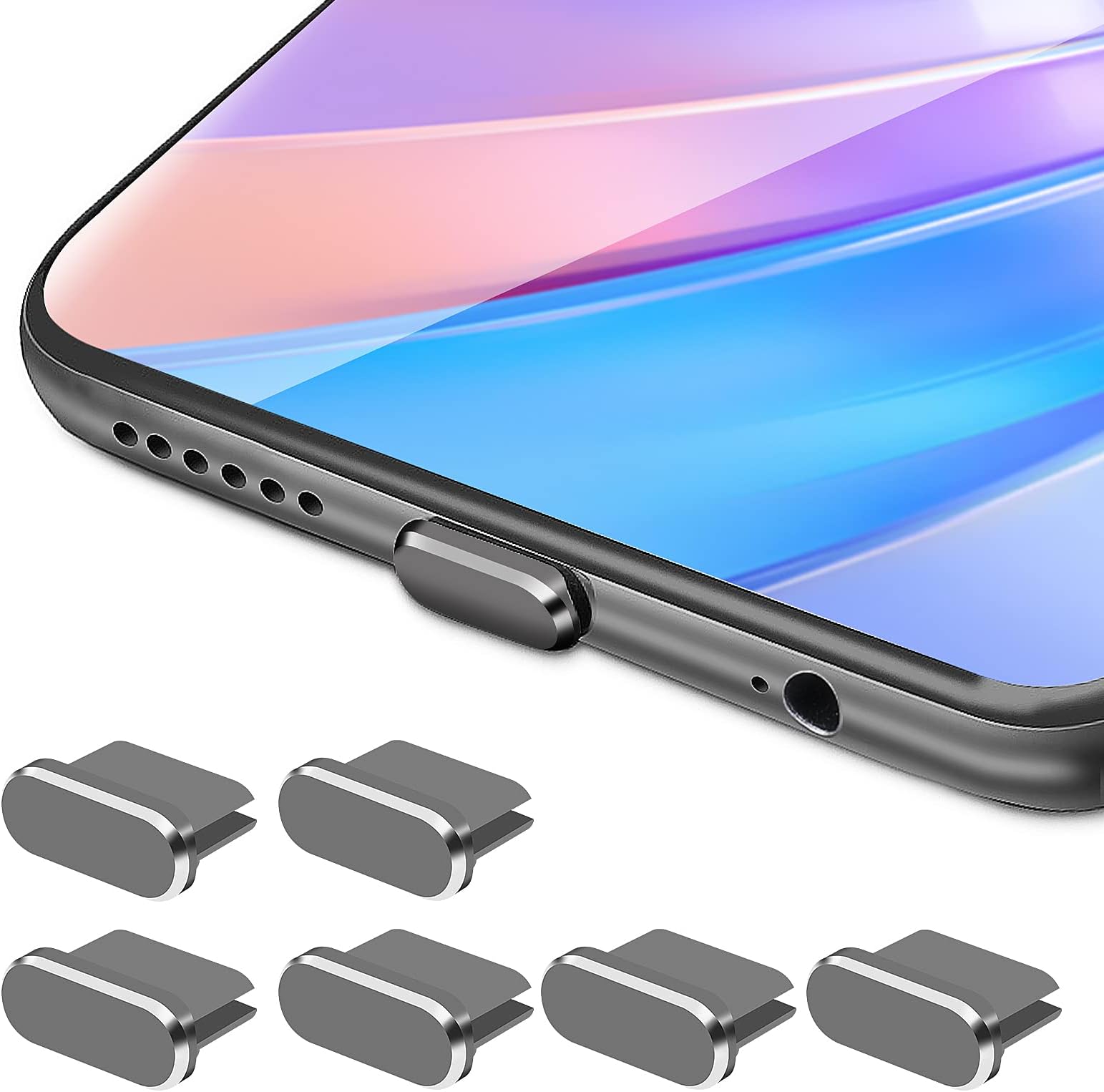 Generic USB C Anti Dust Plugs, 6 Pcs Type C Dust Covers Aluminum Alloy Phone Dust Protectors Type-C Charging Port Cover Dust Cap for Type C Smartphone Devices(Grey)