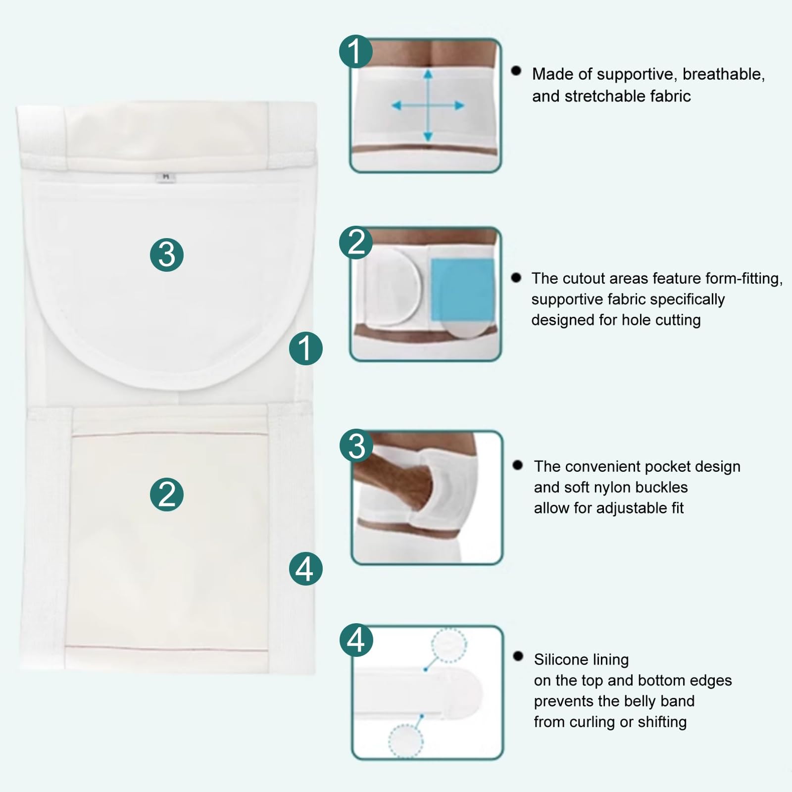 Unisex Stomagürtel, Lumbalstützgürtel Zuschneidbarer und Verstellbarer für Kolostomie, Ileostomie, Urostomie, Stomazubehör, Wasserdicht und Geruchsneutral(XL)