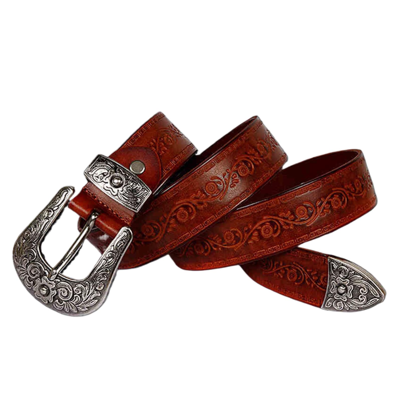 Cintura western da donna, Cintura retrò da donna, Cinture da uomo e da donna, Cinture casual, Cintura western in pelle for donna Uomo, Cintura country in pelle di vacchetta goffrata da cowboy con fibb