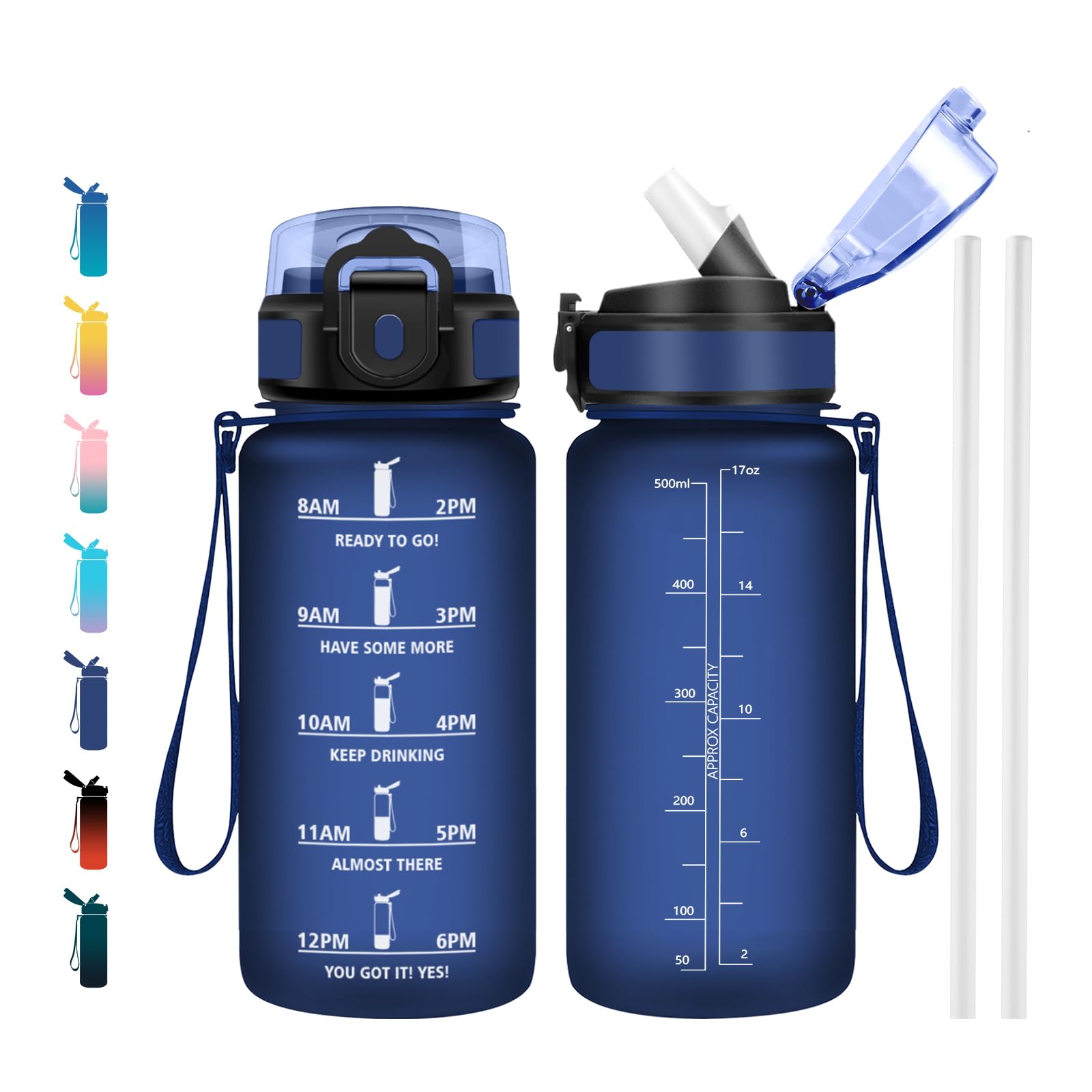 Cantimplora 500ml, Sin BPA con Marcador de Tiempo, Botella con Pajita, Botella de Agua para Running, Cámping, Oficina, Bicicleta, Fitness — view 18