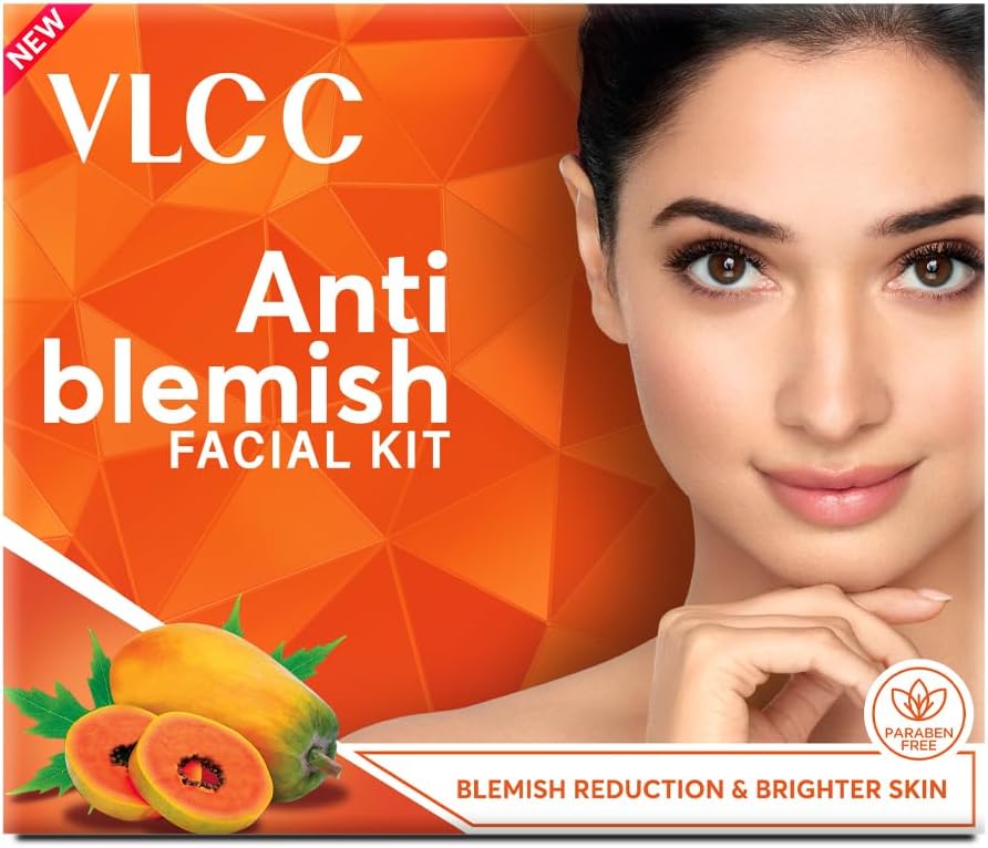 VLCC Anti Blemish Facial Kit - 60g | Brightening Facial Kit for Dry, Sensitive and Oily Skin Types | Fight Blemishes and Dullness | Protects and Nourishes Skin.
