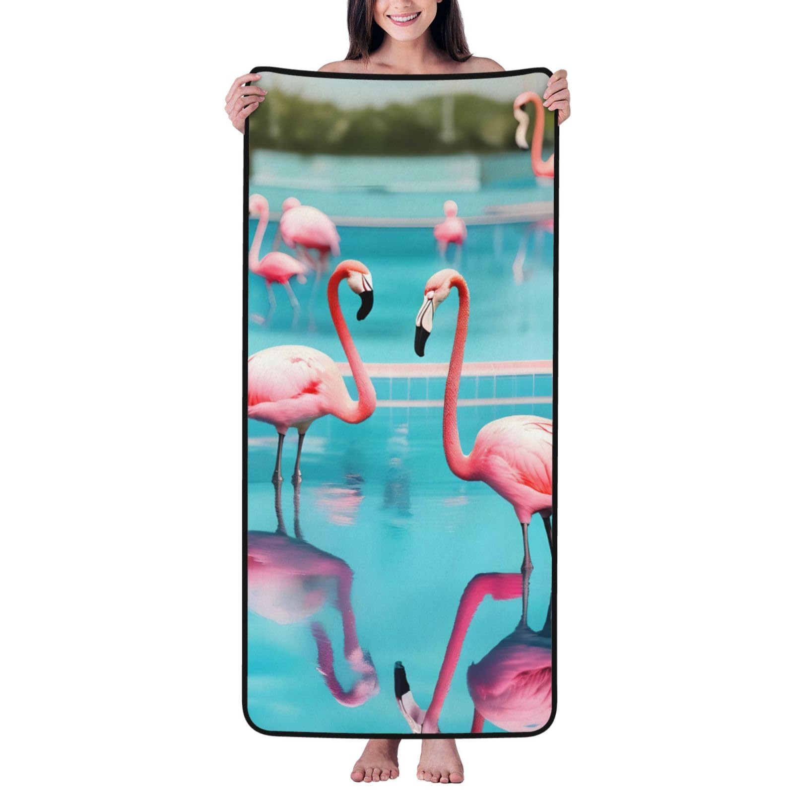 JBJGKHLP Flamingo And Swimming Pool Print Women Men Couples Coral Velvet Bath Towel Ultra-Soft For Home Bathroom Travel