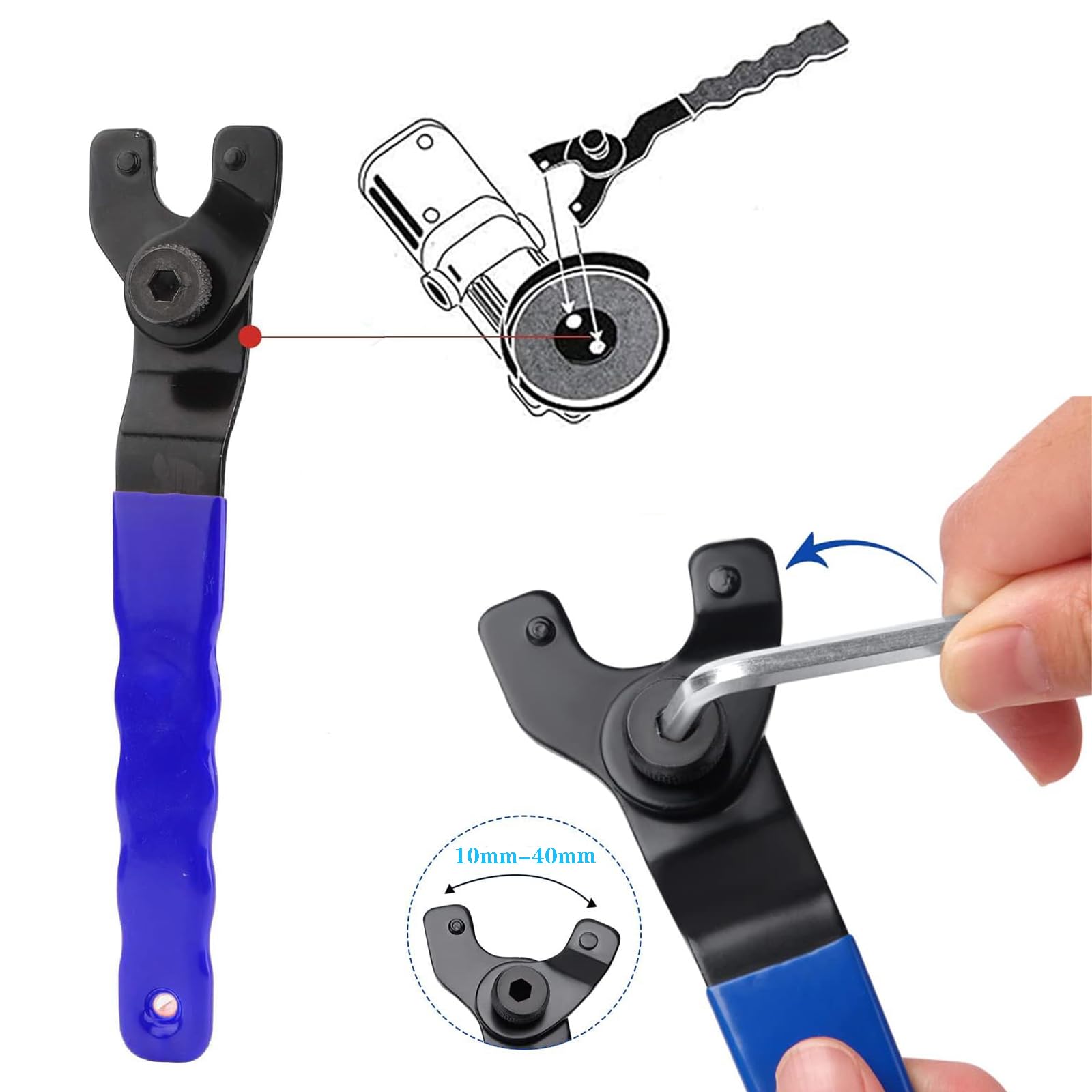 Chiave a brugola per smerigliatrice angolare, manico in plastica regolabile a 2 pin, smerigliatrice angolare regolabile, 10-40 mm, adatta per la maggior parte delle smerigliatrici angolari,