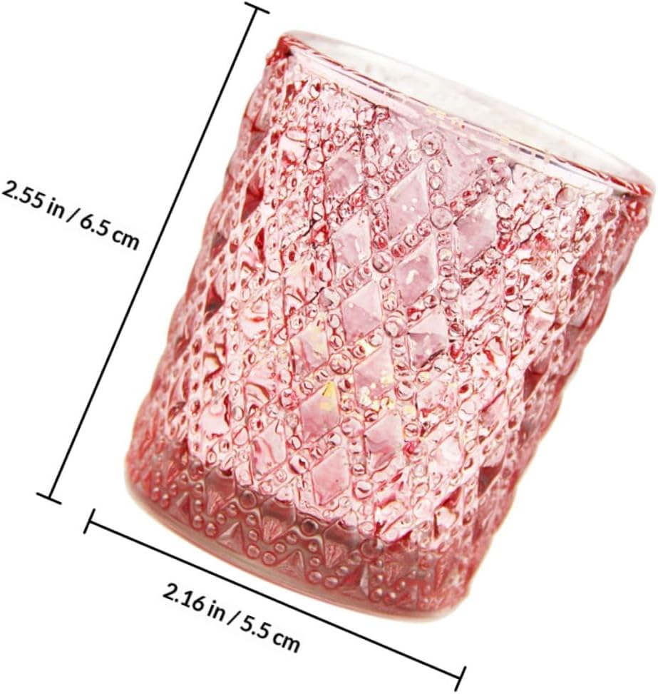 12pcs Pink Embossed Glass Candle Cup Set, European Style Romantic Dining Table Decor, Stylish Household Votive Candleholders for Home Decoration