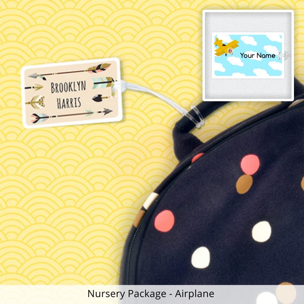 Nursery Package, 75 Durable Personalized Name Labels & Tags (Airplane)