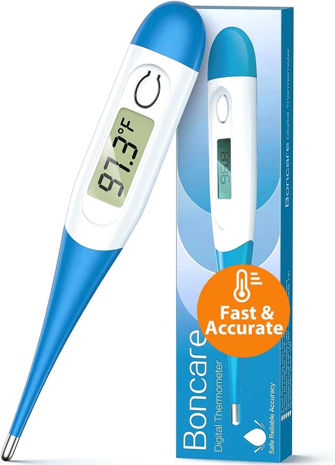 Boncare 10 Seconds Oral Thermometer for Adults and Kids - Accurate & Safe Rectal Thermometer for Baby with Fever Alarm, Digital Thermometer (Light Blue)