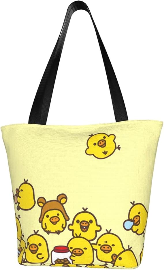 Amazon リラックマ キイロイトリ 携帯便利軽量 繰り返し洗え グッズエコバッグ 帆布 トートバッグ 肩掛け大容量 厚手 頑丈 軽量 洗える コンパクト 携帯便利 おしゃれ手提げ袋 メンズ レディース人気 グッズ N A トートバッグ