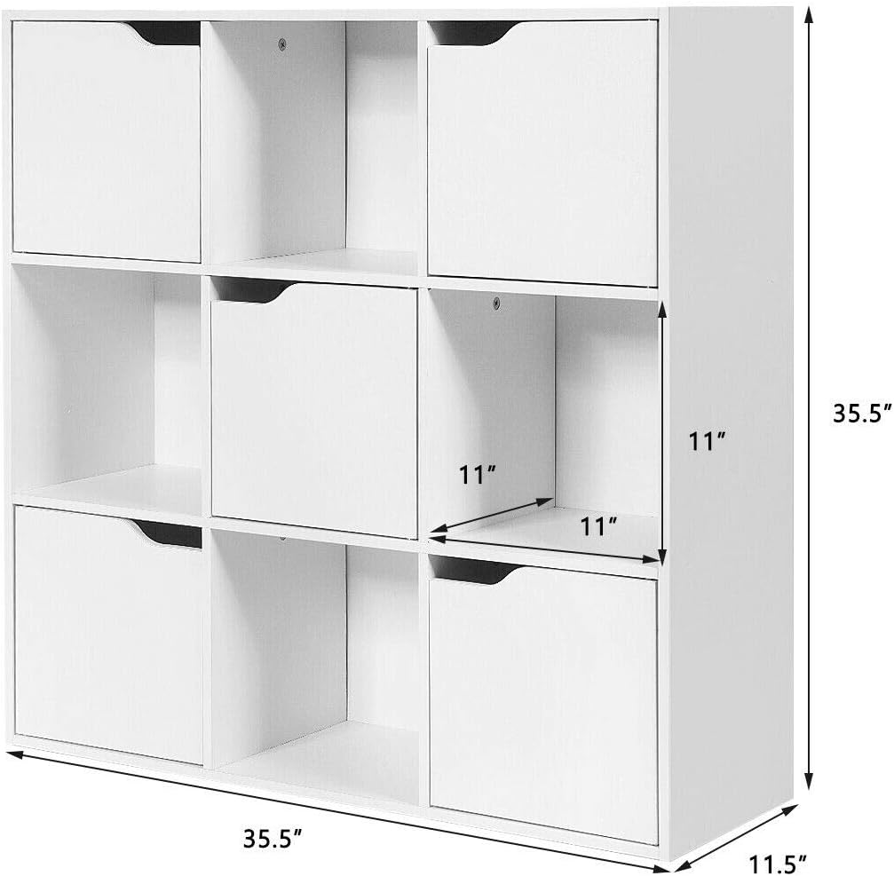 DORTALA 9-Cube Storage Organizer Cabinet w/Doors, Compartment Display Unit w/ 4 Open Cubes & 5 Cabinets for Home Office, 3-Tier Bookshelf for Books, Toys & Decorations, 9 Cubes