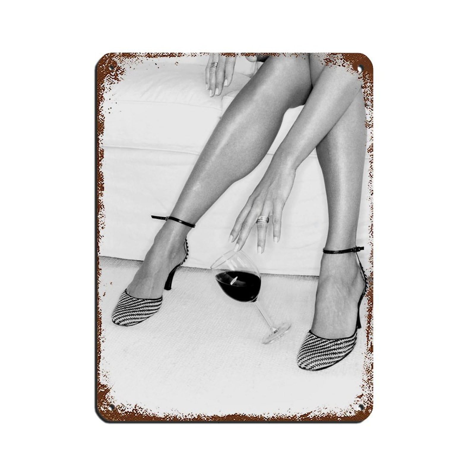 Woman with A Glass of Wine Poster, Alcohol Poster Tin Sign Vintage Metal Pub Club Cafe Bar Home Wall Art Decoration Poster Retro 12x16inch(30x40cm)