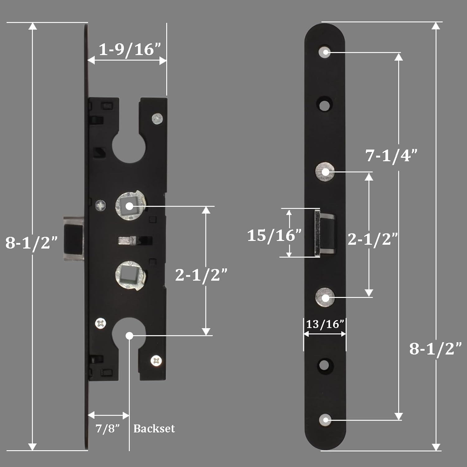 2-point bolt mortise lock body replacement for pella storm door (lock mechanism only) - black
